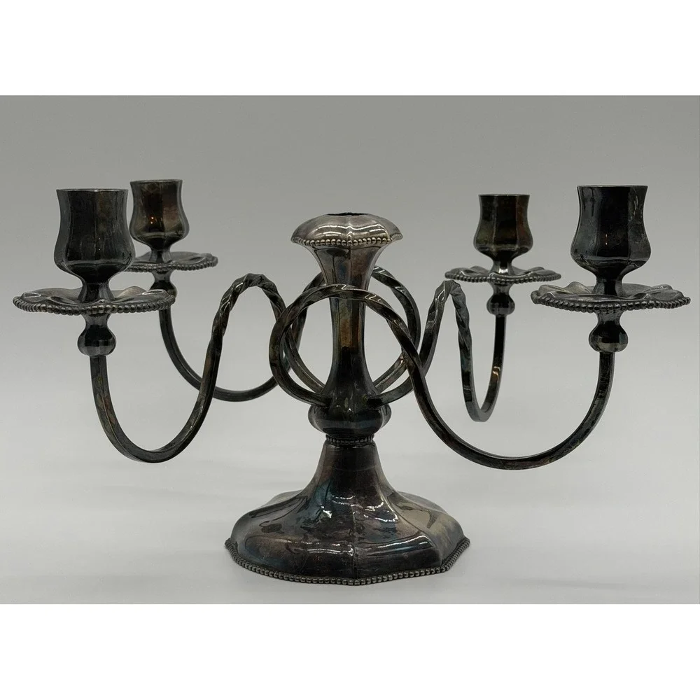 Antique Pairpoint Mfg Co Quadruple Plate Candelabra G117 Silver 5 Light 15